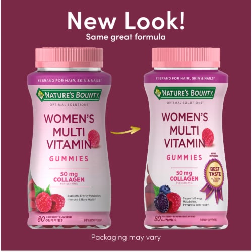 Nature's Bounty Optimal Solutions Women's Raspberry Gummy Multivitamins, 50mg Collagen Perspective: back