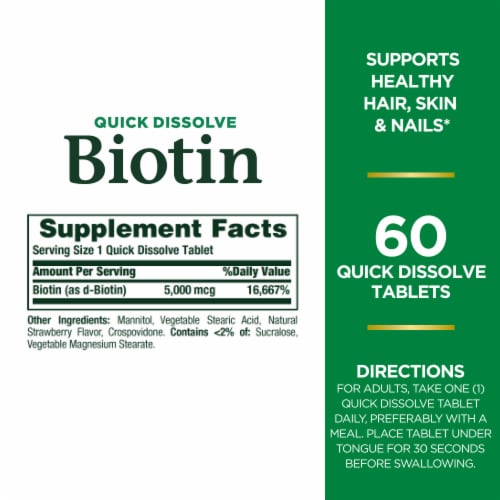 Nature's Bounty Biotin 5000 mcg Quick Dissolve Tablets Perspective: back