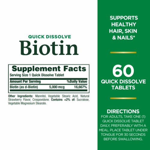 Nature's Bounty Biotin 5000 mcg Quick Dissolve Tablets Perspective: back