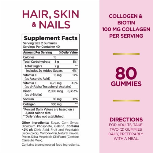 Nature's Bounty Optimal Solutions Hair, Skin & Nail Tropical Citrus Vitamin Gummies Collagen 100mg Perspective: back
