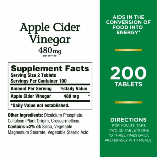 Nature’s Bounty Apple Cider Vinegar 480 mg Tablets Perspective: back