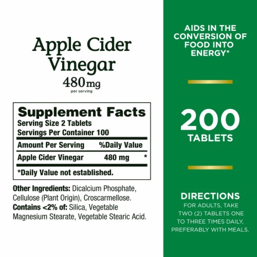 Nature’s Bounty Apple Cider Vinegar 480 mg Tablets Perspective: back