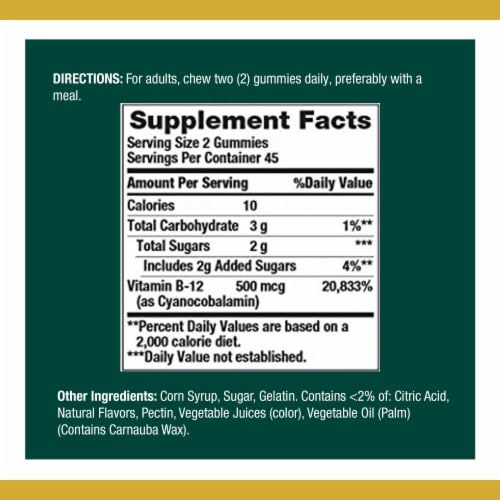 Nature's Bounty Vitamin B12 Energy Support Multi-Flavored Gummies Perspective: back