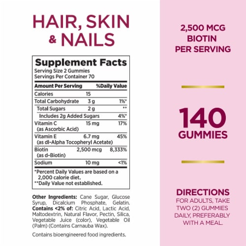 Nature's Bounty Optimal Solutions Hair Skin and Nails Strawberry Gummy Vitamins, Biotin 2500 mcg Perspective: back