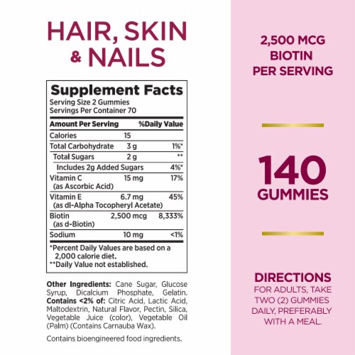 Nature's Bounty Optimal Solutions Hair Skin and Nails Strawberry Gummy Vitamins, Biotin 2500 mcg Perspective: back