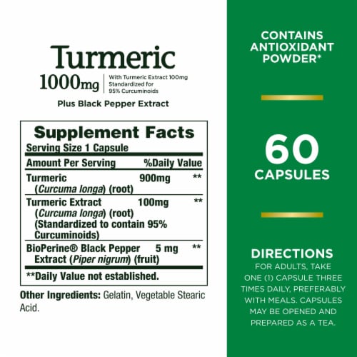 Nature’s Bounty Turmeric + Black Pepper Extract Antioxidant Health Support Capsules, 1000mg Perspective: back