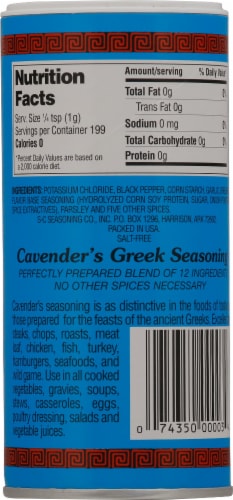 Cavender's® Salt Free All Purpose Greek Seasoning Perspective: back