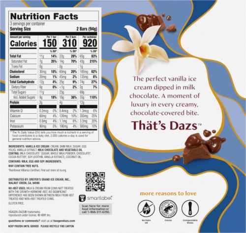 Haagen-Dazs® Vanilla Milk Chocolate Ice Cream Mini Snack Bars Perspective: back