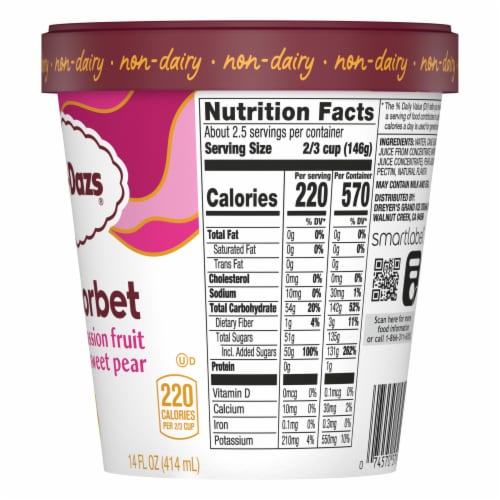 Haagen-Dazs® Non-Dairy Passion Fruit and Sweet Pear Sorbet Pint Perspective: back