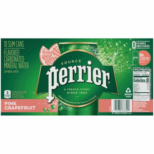 Perrier Pink Grapefruit Flavored Carbonated Mineral Water 10 Cans Perspective: back