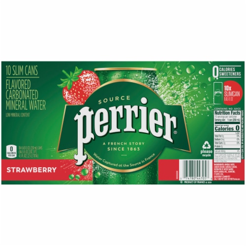 Perrier Strawberry Flavored Carbonated Mineral Water Perspective: back