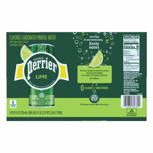 Perrier® Lime Flavored Sparkling Mineral Water Cans Perspective: back