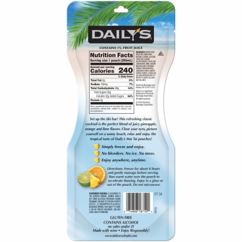Daily's Mai Tai Frozen Ready to Drink Cocktail Single Pouch Perspective: back