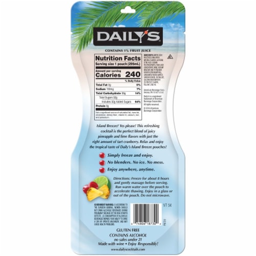 Daily's Island Breeze Frozen Ready to Drink Cocktail Single Pouch Perspective: back