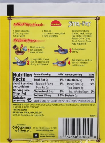 Sun-Bird® Stir-Fry Oriental Seasoning Mix Perspective: back