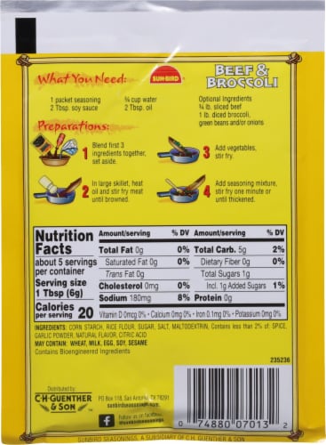 Sun-Bird® Beef & Broccoli Seasoning Mix Perspective: back