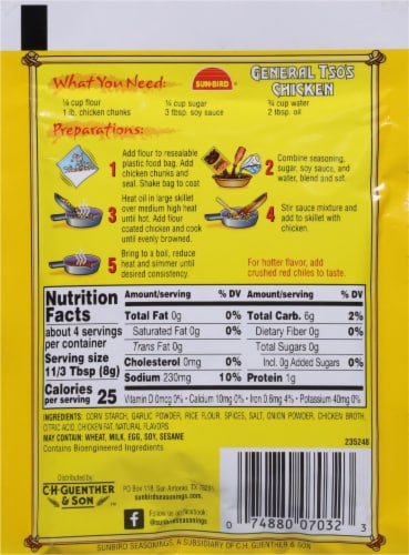 Sun-Bird® General Tso's Chicken Seasoning Mix Perspective: back
