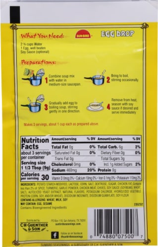 Sun-Bird Egg Drop Soup Mix Perspective: back