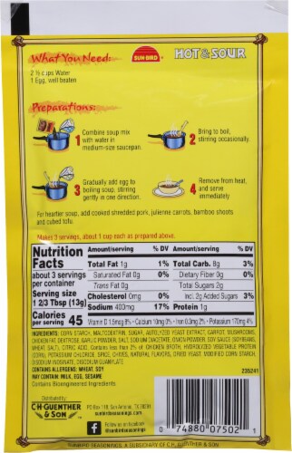 Sun-Bird® Hot & Sour Soup Mix Perspective: back
