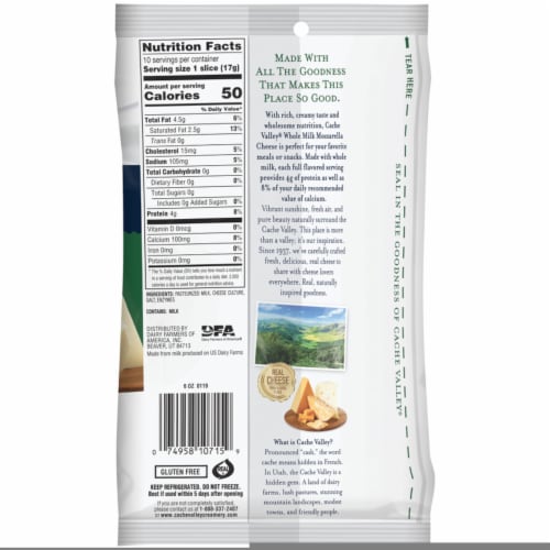 Cache Valley® Whole Milk Sliced Mozzarella Cheese Perspective: back