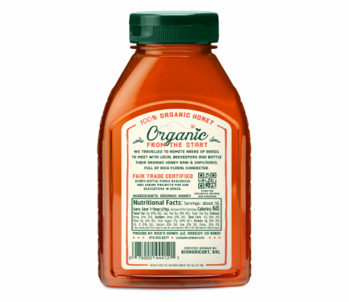 Organic Hive™ Raw and Unfiltered Honey Bottle Perspective: back