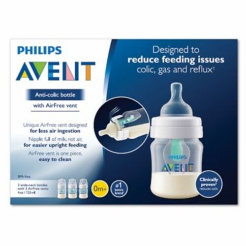  Philips Avent Anti-colic Baby Bottles Clear, 4oz, 3 Piece :  Baby