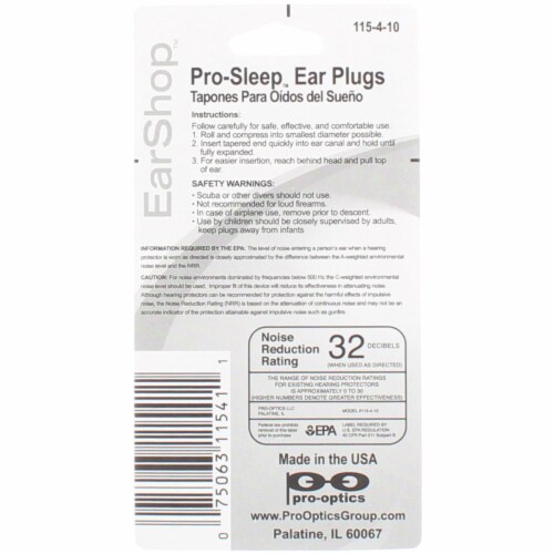 Ear Shop Pro-Sleep Ear Plugs, 20 Ct Perspective: back