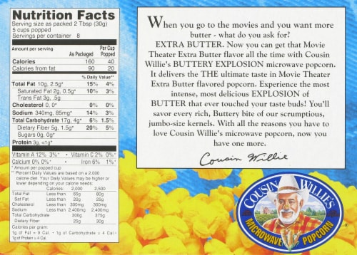 Cousin Willie's® Buttery Explosion Movie Theater Extra Butter Popcorn Perspective: back