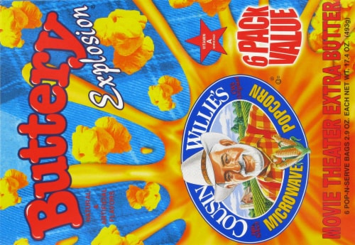 Cousin Willie's Buttery Explosion Movie Theater Extra Butter Popcorn Perspective: back