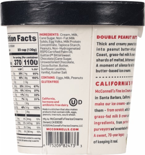 McConnell's Double Peanut Butter Chip Ice Cream Pint Perspective: back