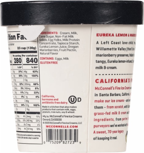 McConnell's® Eureka Lemon & Marionberries Ice Cream Pint Perspective: back