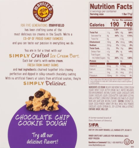 Mayfield Simply Crafted Chocolate Chip Cookie Dough Ice Cream Bars Perspective: back