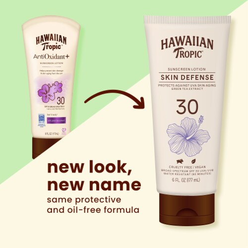 Hawaiian Tropic Skin Defense Sunscreen Lotion SPF 30 Helps Prevent UVA Skin Aging Green Tea Extract Perspective: back