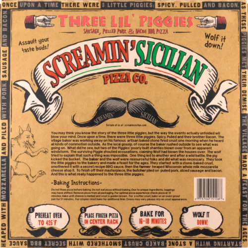 Screamin' Sicilian Three Lil' Piggies Pizza Perspective: back