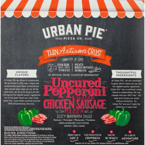 Urban Pie™ Pizza Co. Thin Artisan Crust Pepperoni & Chicken Sausage Frozen Pizza Perspective: back