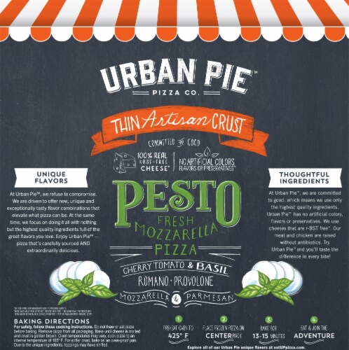 Urban Pie Pizza Co. Thin Artisan Crust Pesto Fresh Mozzarella Frozen Pizza Perspective: back