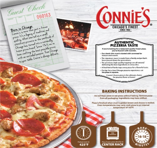 Connie's® Classic Thin Crust 11-Inch Sausage & Uncured Pepperoni Frozen Pizza Perspective: back