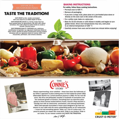 Connie's® Spinach & Mushroom Classic Thin Crust Frozen Pizza Perspective: back