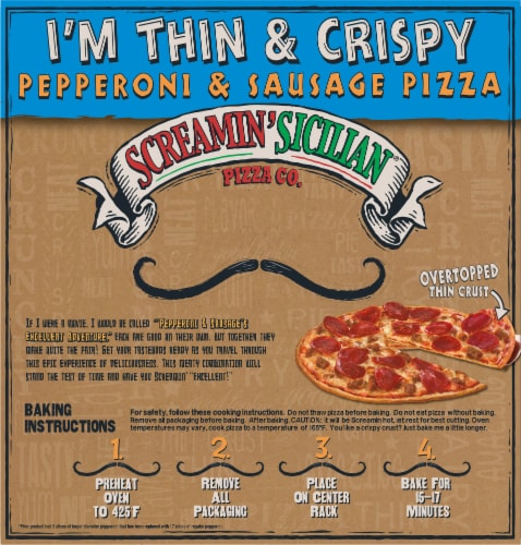 Screamin' Sicilian™ Thin & Crispy Pepperoni & Sausage Frozen Pizza Perspective: back