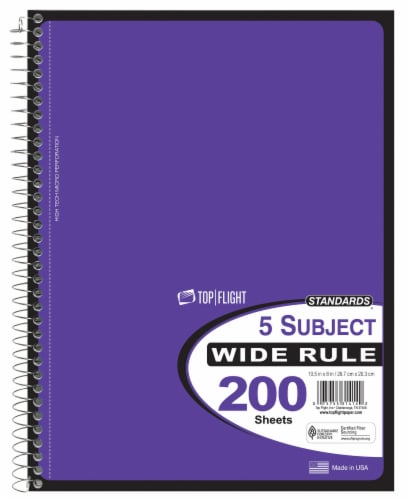 Top Flight Wide Rule 5-Subject Notebook - 200 Sheets - Assorted Perspective: back