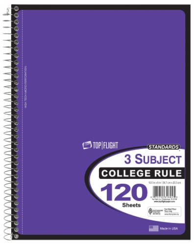Top Flight Standards® College Ruled 3-Subject Notebook Perspective: back