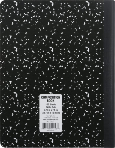 Top Flight Marble Wide Ruled Composition Book - 100 Sheets - Black/White Perspective: back