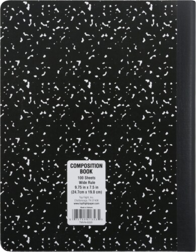 Top Flight Marble Wide Ruled Composition Book - Black/White - 100 Sheets Perspective: back