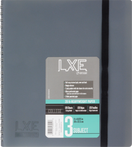 Top Flight LXE College Ruled 3-Subject Notebook - Assorted Perspective: back