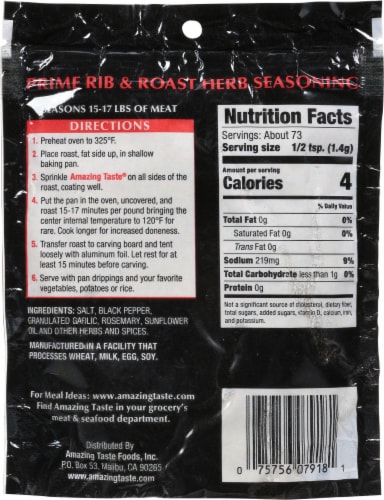 Amazing Taste® Prime Rib & Roast Herb Seasoning Packet Perspective: back