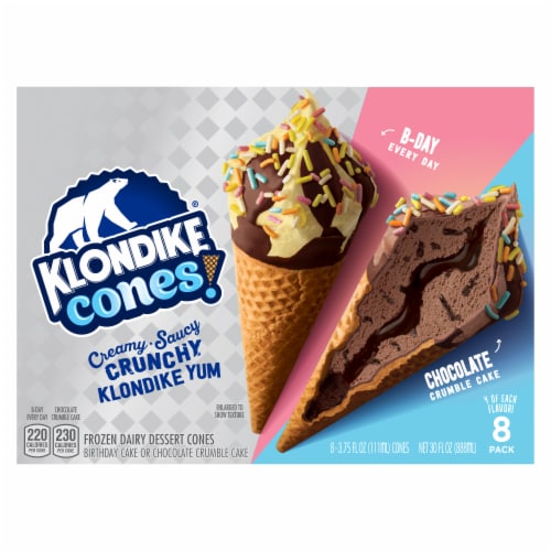 Klondike Frozen Dairy Dessert Cones,B-Day Every Day & Chocolate Crumble ,230 Calories per Cone, 8 Ct Perspective: back
