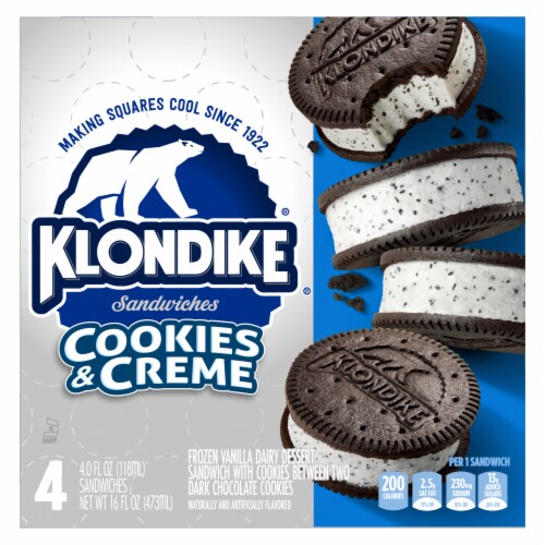 Klondike Cookies and Crème Frozen Dairy Dessert Sandwiches Perspective: back
