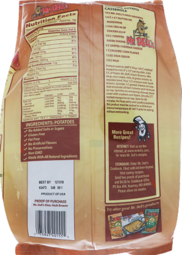 Mr. Dell's All Natural Frozen Shredded Hash Browns Perspective: back