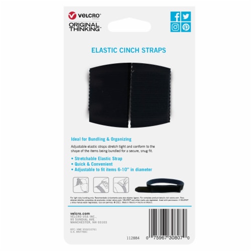 VELCRO® Brand Large Elastic Cinch Straps - Black Perspective: back