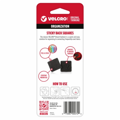 VELCRO® Brand Black Sticky Back Squares Perspective: back
